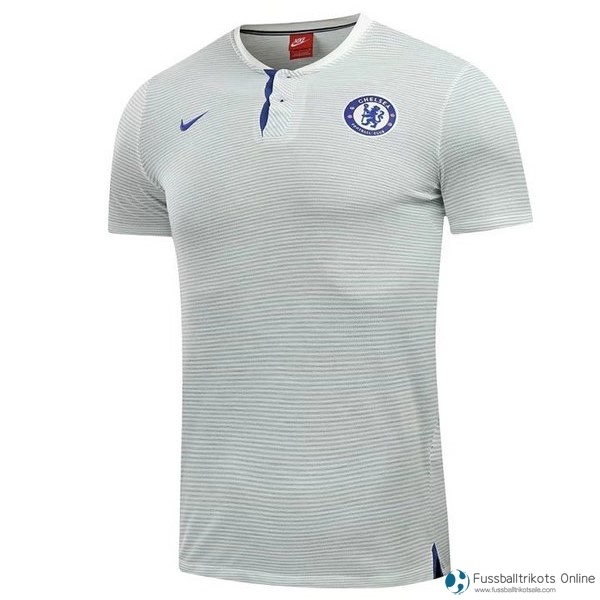 Chelsea Polo 2017-18 Weiß Blau Fussballtrikots Günstig